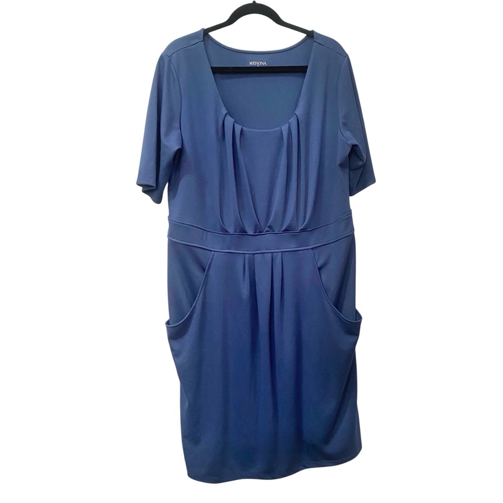 Merona Blue Knit Short Sleeve Dress Midi Pockets Comfortable Soft plus size 2 2X